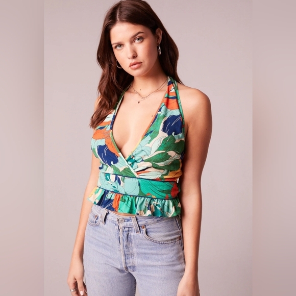 Band Of The Free Tops - Band of the Free Tropical Floral Flowy Halter Top